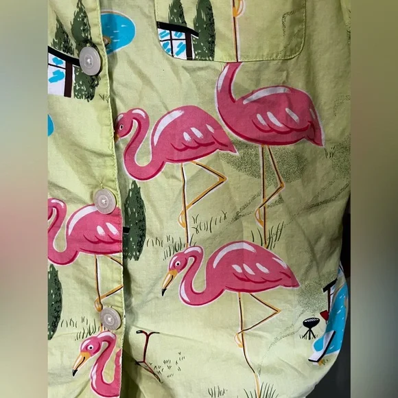 Vintage Nick & Nora Retro Outdoor Swimming Pool Flamingo Grass Mower Pajamas - Picture 5 of 9